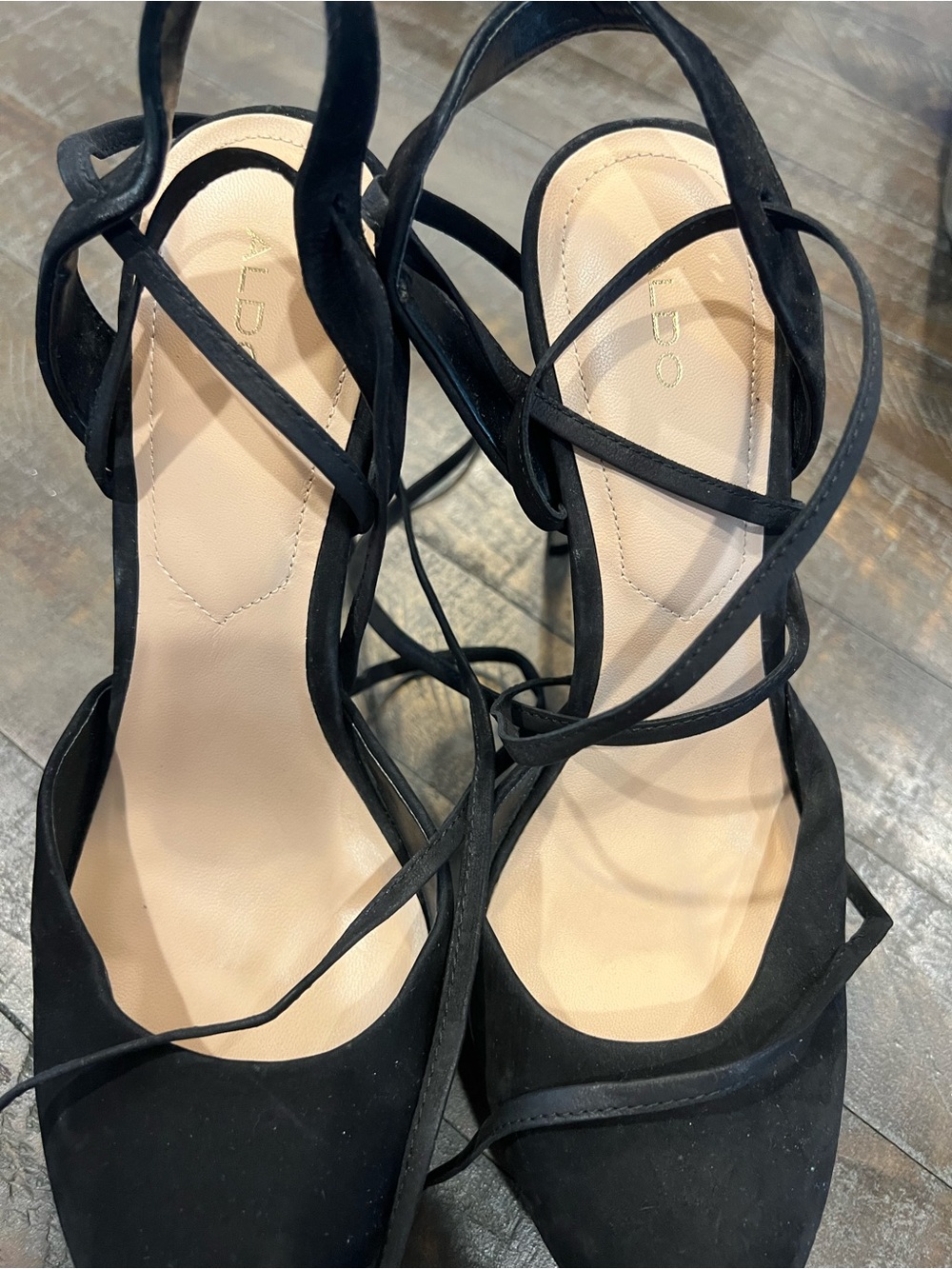 ALDO Black Suede Strappy Lace-Up Pointed Heels